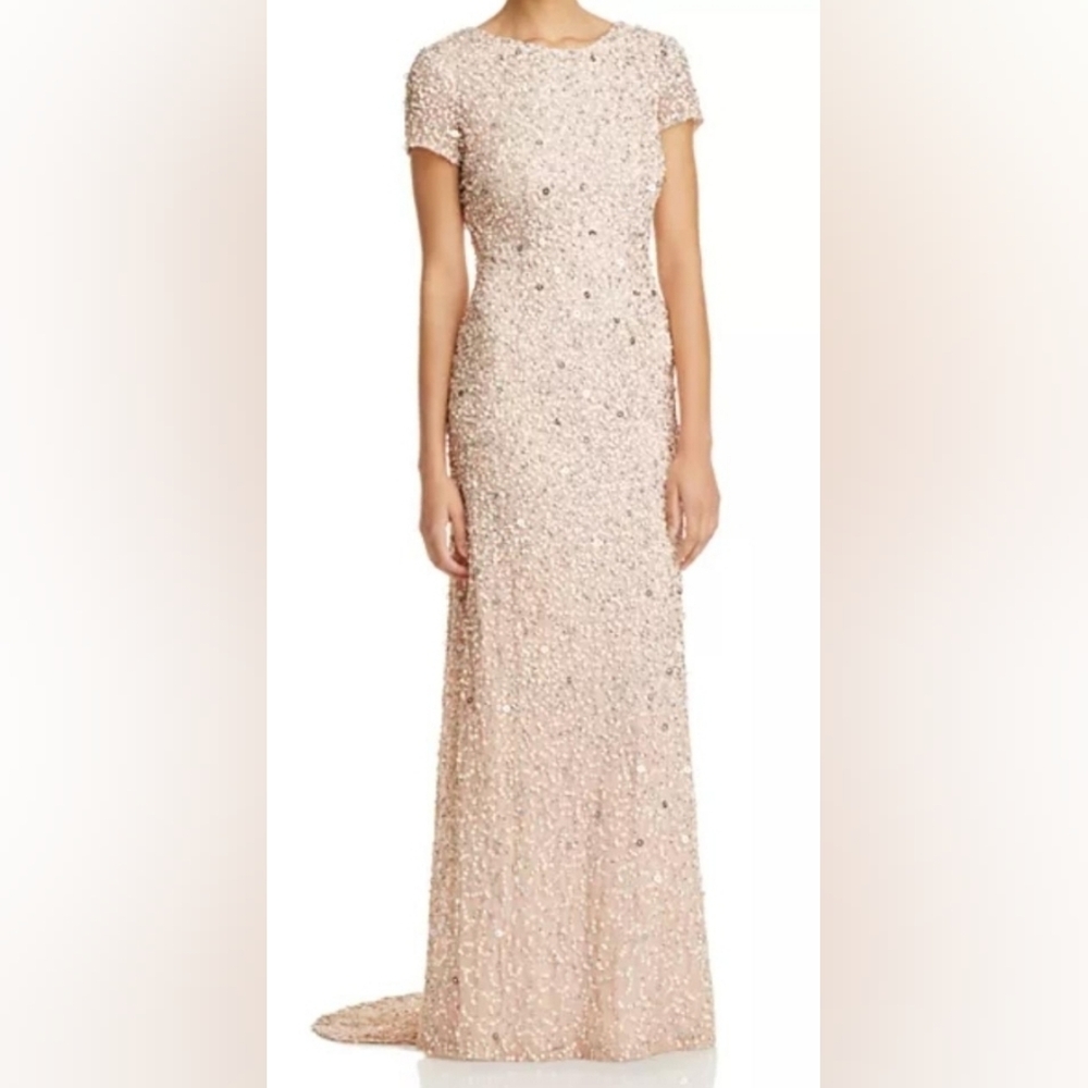 Adrianna Papell Blush Sequin Maxi Dress